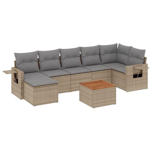 Set Divano da Giardino 8 pz con Cuscini Beige Misto Polyrattan - Foto 1