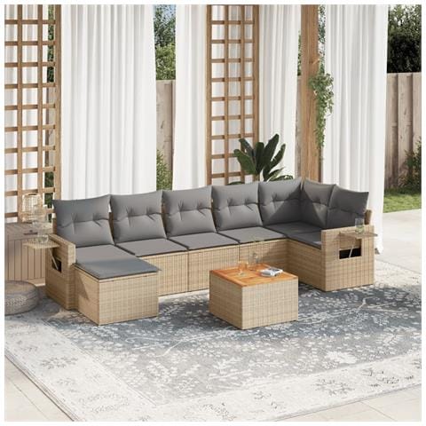 Set Divano da Giardino 8 pz con Cuscini Beige Misto Polyrattan - Foto 2