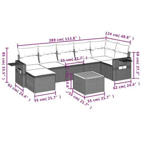 Set Divano da Giardino 8 pz con Cuscini Beige Misto Polyrattan - Foto 3