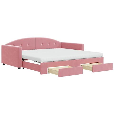 Divano Letto Estraibile con Cassetti Rosa 100x200 cm Velluto - Foto 1