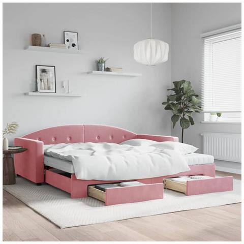 Divano Letto Estraibile con Cassetti Rosa 100x200 cm Velluto - Foto 2