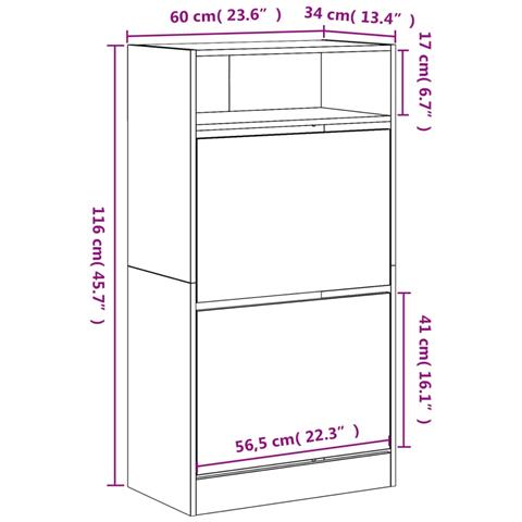 Scarpiera Grigio Sonoma 60x34x116 cm in Legno Multistrato - Foto 9