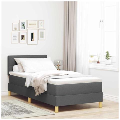 Letto a molle con materasso Grigio scuro 90 x 190 cm Tessuto - Foto 2