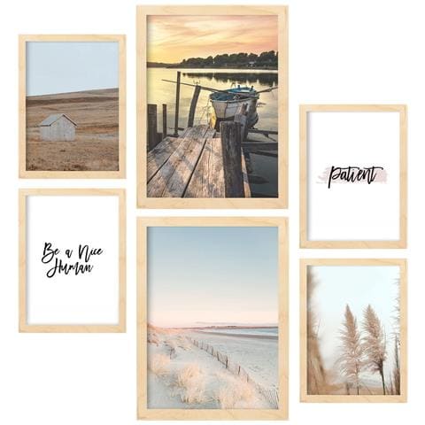 Set Di 6 Stampe Immagini Di Spiaggia, Stampe Artistiche Da Parete, Poster, Decorazioni, Design D'interni Nella Galleria D'arte A3 & A4 Telaio In Legno Chiaro - Foto 1