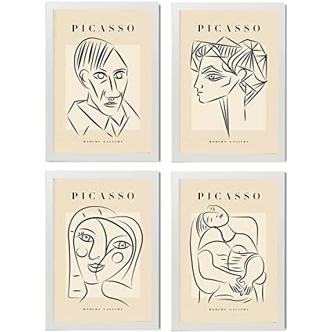 Set Di 4 Stampe Illustrazioni Di Picasso Ritratti Illustrazioni A Linea Singola In Galleria D'arte Dipinti Per Cornice Bianca A4 - Foto 1