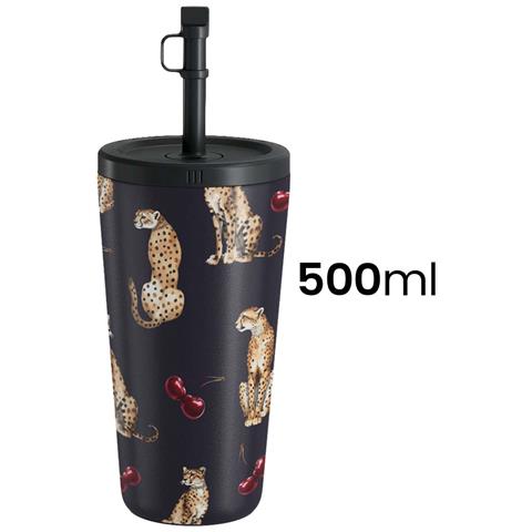 Bottiglia Termica Da Viaggio 500 Ml Design Motivo Cougar Ghepardi, Nero - Foto 2