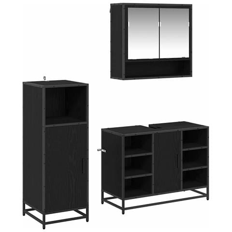 Set di mobili per il bagno 3 pcs Rovere Nero Legno multistrato - Foto 1
