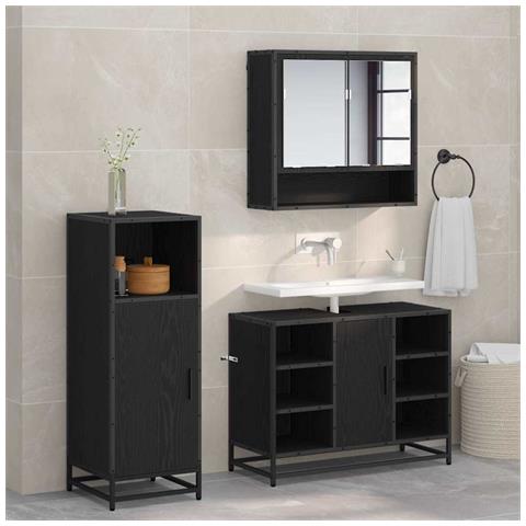 Set di mobili per il bagno 3 pcs Rovere Nero Legno multistrato - Foto 2