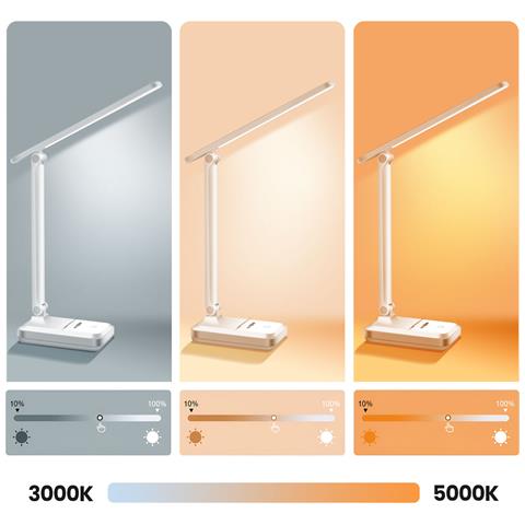Lampada Led Da Scrivania Pieghevole Ricaricabile Con Touch E Supporto Integrato, Bianco - Foto 2