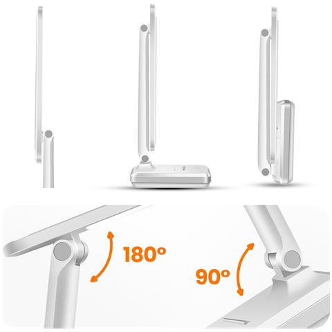 Lampada Led Da Scrivania Pieghevole Ricaricabile Con Touch E Supporto Integrato, Bianco - Foto 5