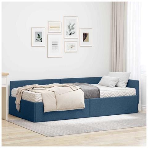Struttura Letto Angolare con Materasso Altro 2 pcs Blu Tessuto - Foto 2