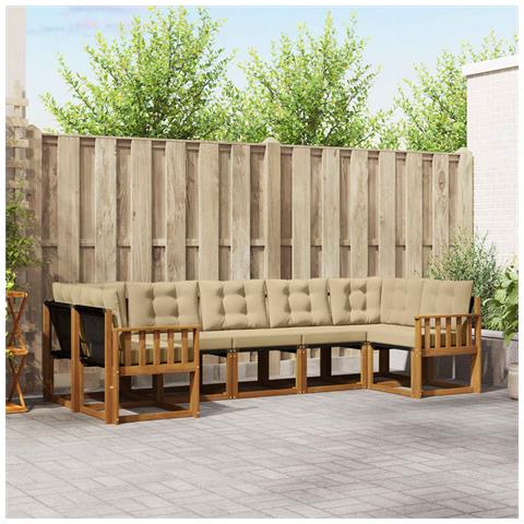 Set di divani da esterno con cuscino 7 pcs Naturale e Beige - Foto 2