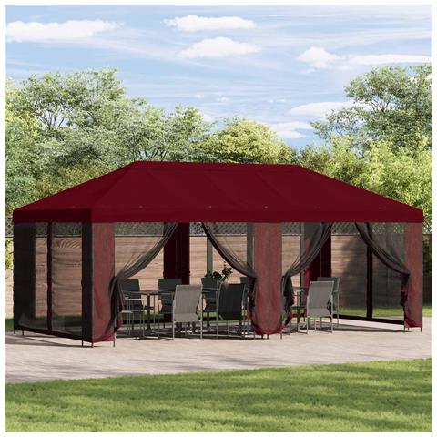 Gazebo da giardino 6 x 3 m Borgogna Poliestere e Acciaio 190 - Foto 2