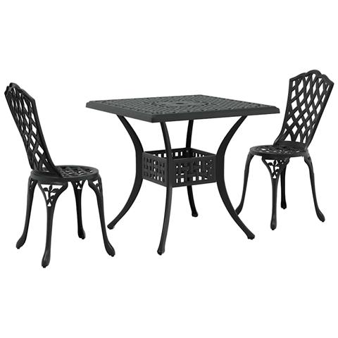 Set di Tavolo da Giardino 3 pcs Nero Alluminio pressofuso - Foto 1