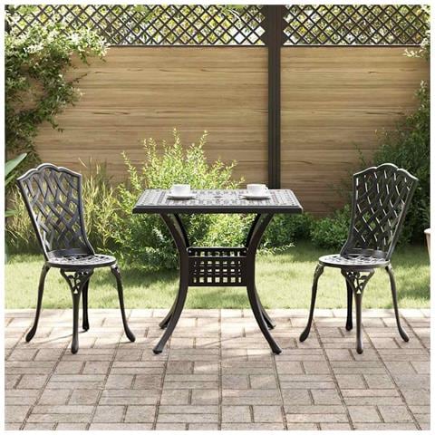 Set di Tavolo da Giardino 3 pcs Nero Alluminio pressofuso - Foto 2