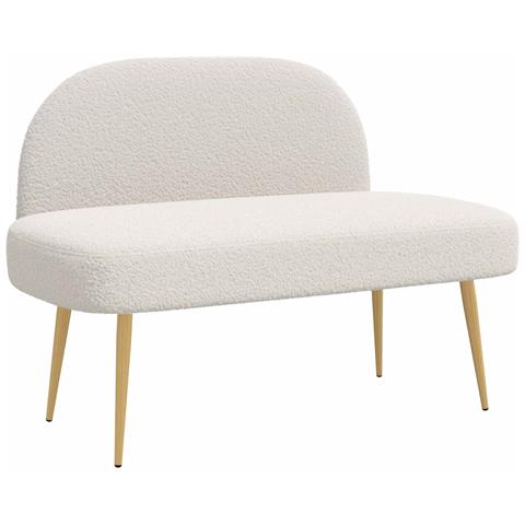 Panchina imbottita con schienale Crema 110 x 60 x 76 cm Bouclé - Foto 1