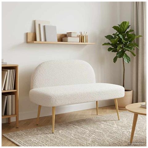 Panchina imbottita con schienale Crema 110 x 60 x 76 cm Bouclé - Foto 2