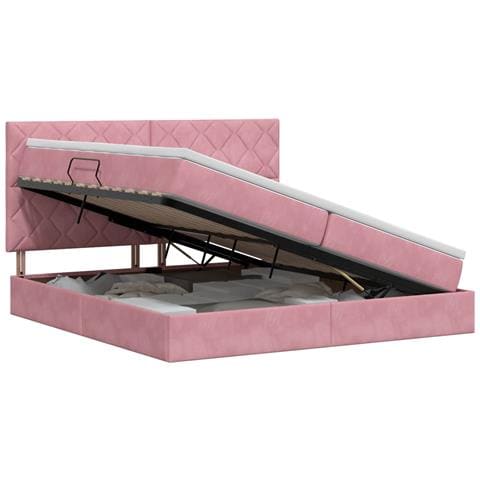 Letto con contenitore e materasso Rosa 200 x 200 cm Velluto - Foto 1