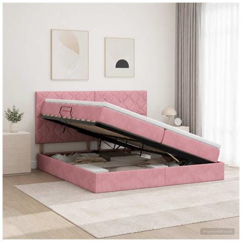 Letto con contenitore e materasso Rosa 200 x 200 cm Velluto - Foto 2