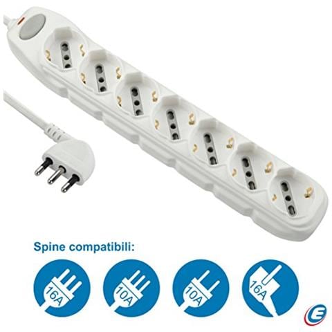 62078 Multipresa 7 posti polivalenti (schuko + 10/16A) con interruttore - cavo 1,5 m bianco - Foto 2