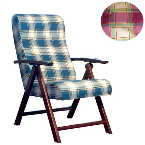 Poltrona Regolabile 4 Posizioni Legno E Tessuto A Scacchi Bordeaux 65x70xh. 87 Cm - Foto 1