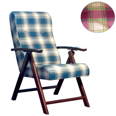 Poltrona Regolabile 4 Posizioni Legno E Tessuto A Scacchi Bordeaux 65x70xh. 87 Cm - Foto 2