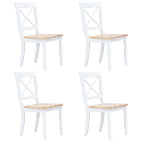 Sedie da Pranzo 4 pz Bianco e Naturale in Massello di Hevea - Foto 1