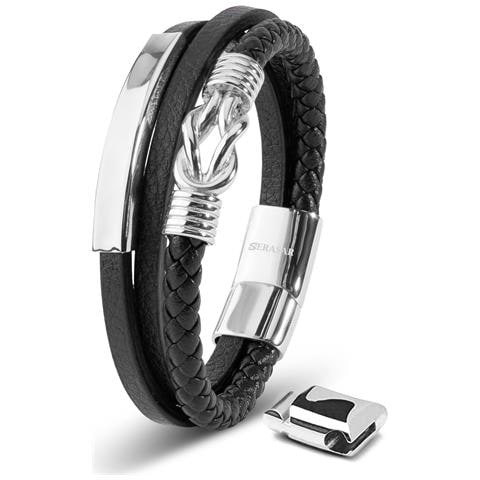 Bracciale da Uomo in Pelle, ""Proud"", 23cm, Argento - Foto 1