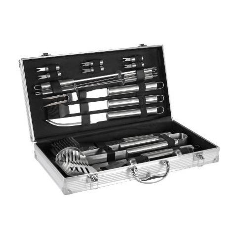 Set Accessori Per Barbecue In Acciaio In Valigetta Composti Da: Pinze, Forconi, Coltelli Da Taglio, Spatola, Spazzole Di Varia Grandezza, Spiedini - Foto 1
