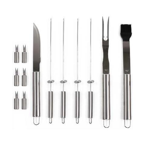 Set Accessori Per Barbecue In Acciaio In Valigetta Composti Da: Pinze, Forconi, Coltelli Da Taglio, Spatola, Spazzole Di Varia Grandezza, Spiedini - Foto 2