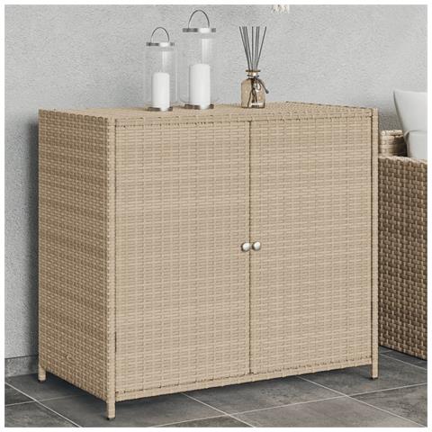 Armadietto Portaoggetti Giardino Beige 83x45x76 Cm Polyrattan - Foto 1