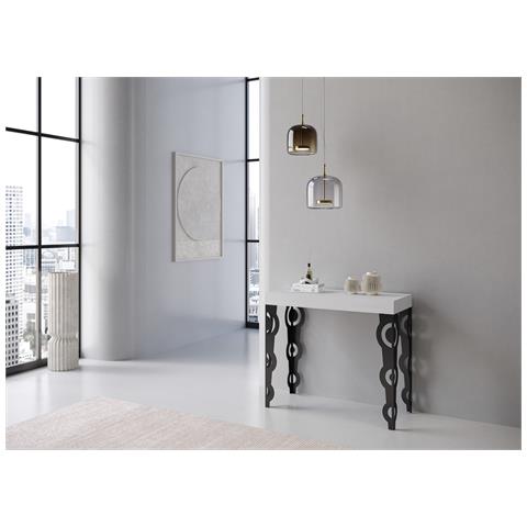 Consolle Allungabile 90x40/300 Cm Karamay Telaio Antracite - Bianco Frassino - Foto 2