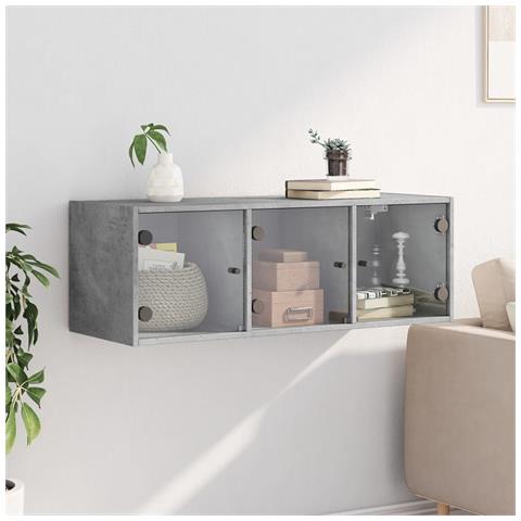 Mobile A Muro Con Ante In Vetro Grigio Cemento 102x37x35 Cm - Foto 3