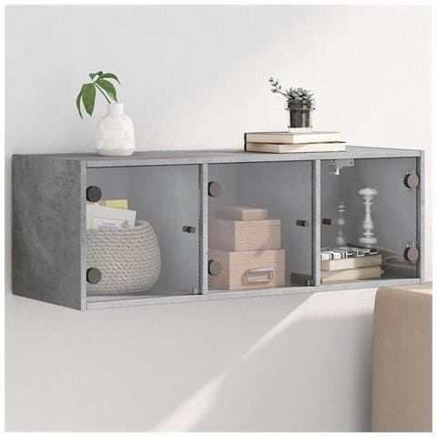 Mobile A Muro Con Ante In Vetro Grigio Cemento 102x37x35 Cm - Foto 1