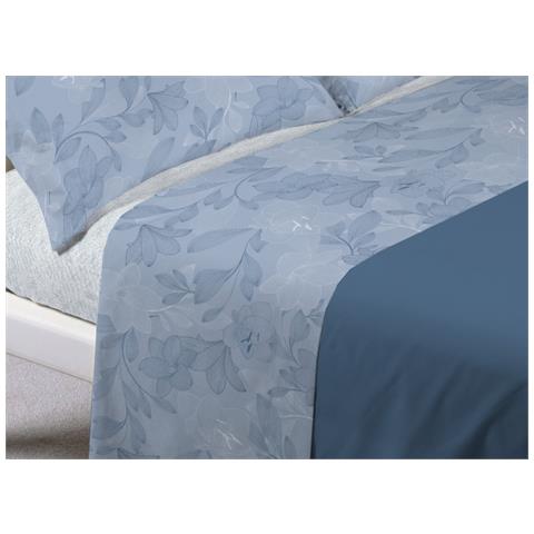 Completo Lenzuola Letto In 100% Cotone Made Italy Disegno Lily Piazza E Mezza Blu - Foto 2