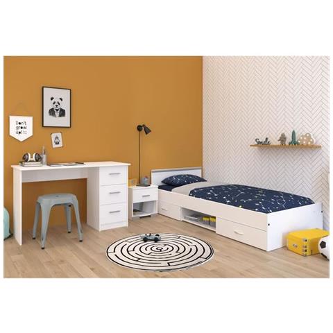 Cameretta Per Bambini Completa 3 Locali - Letto + Comodino + Scrivania - Decoro Bianco Opaco - Foto 1