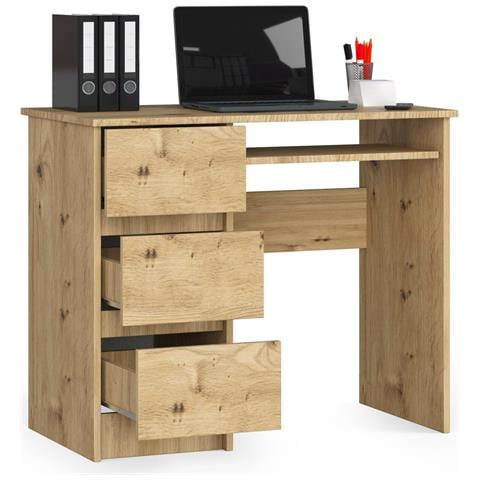 Scrivania per computer A6 sinistro, 3 cassetti, 90x50x77 cm, Colore Quercia Artisan - Foto 2