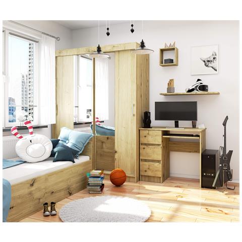 Scrivania per computer A6 sinistro, 3 cassetti, 90x50x77 cm, Colore Quercia Artisan - Foto 4