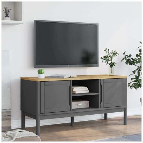 Mobile Tv Floro Grigio 114x43x55 Cm In Legno Di Pino - Foto 3