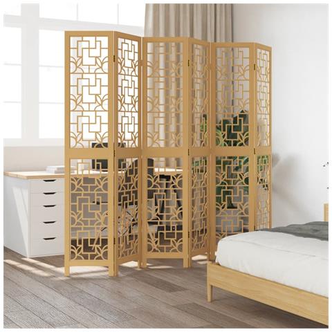 Divisorio Ambienti 6 Pannelli Marrone Legno Massello Paulownia - Foto 3