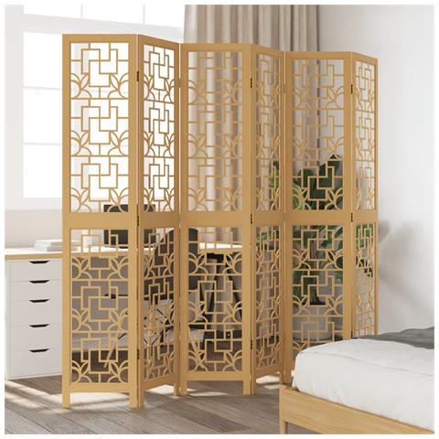 Divisorio Ambienti 6 Pannelli Marrone Legno Massello Paulownia - Foto 1