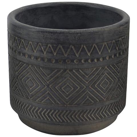 Vaso Tondo Piccolo Da Giardino In Fibra Di Argilla Decorata Nera 13x13x12 Cm Camelia - Foto 1