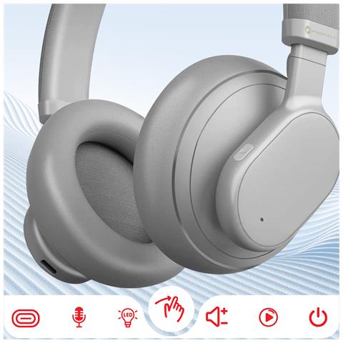 Cuffie Bluetooth Con Riduzione Del Rumore Autonomia 30 Ore, Grigio - Foto 5