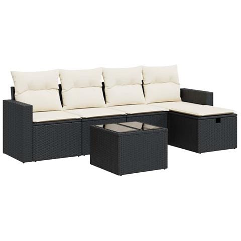 Set Divano da Giardino 6 pz con Cuscini Nero in Polyrattan - Foto 1