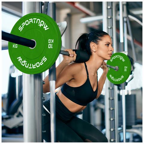 Set 2 Dischi Pesi da 10kg in Gomma con Foro da 2"" / 5 cm per Manubri e Bilancieri, Verde - Foto 2