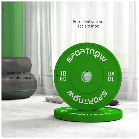 Set 2 Dischi Pesi da 10kg in Gomma con Foro da 2"" / 5 cm per Manubri e Bilancieri, Verde - Foto 6