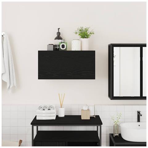 Mobile Da Bagno A Parete Nero 60x25x30 Cm In Legno Multistrato - Foto 3