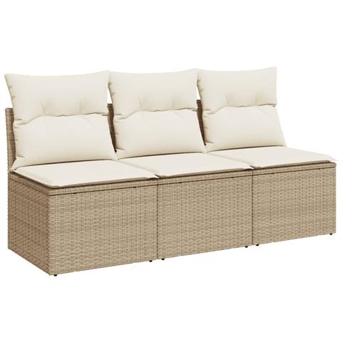 Divano Da Giardino Con Cuscini A 3 Posti Beige In Polyrattan - Foto 1