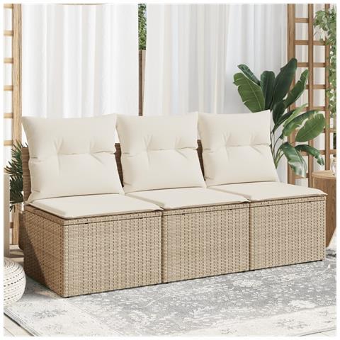 Divano Da Giardino Con Cuscini A 3 Posti Beige In Polyrattan - Foto 8