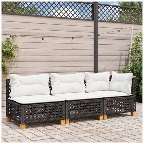 Divano Da Giardino A 3 Posti Con Cuscini Nero In Polyrattan - Foto 2